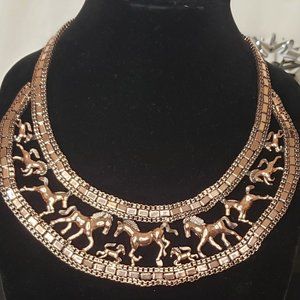 Rose goldtone Horse Bib Necklace and Earrings
